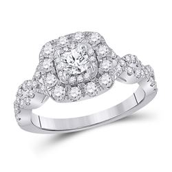 Round Diamond Halo Bridal Wedding Engagement Ring 1 Cttw 14kt White Gold - REF-96W9K