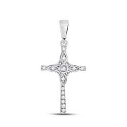 Womens Round Diamond Faith Cross Pendant 1/12 Cttw 10kt White Gold - REF-7W5K