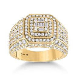 Mens Baguette Diamond Square Ring 2-1/2 Cttw 14kt Yellow Gold - REF-181Y9N