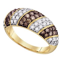 Womens Round Brown Diamond Band Ring 1 Cttw 10kt Yellow Gold - REF-56F5W