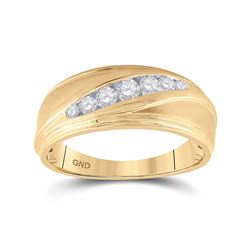 Mens Round Diamond Wedding Band Ring 3/8 Cttw 10kt Yellow Gold - REF-43N9F