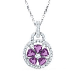 Womens Lab-Created Amethyst Flower Circle Pendant 1-1/2 Cttw 10kt White Gold - REF-17W5K