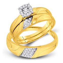 His Hers Round Diamond Solitaire Matching Wedding Set 1/5 Cttw 10kt Yellow Gold - REF-32N9F