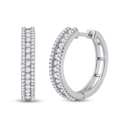 Womens Round Diamond Hoop Earrings 7/8 Cttw 14kt White Gold - REF-65H5R