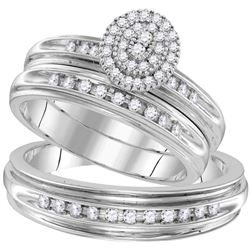 His Hers Round Diamond Oval Matching Wedding Set 1/2 Cttw 10kt White Gold - REF-41R5X