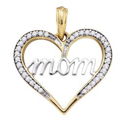 Womens Round Diamond Heart Mom Mother Pendant 1/8 Cttw 10kt Yellow Gold - REF-10Y5N