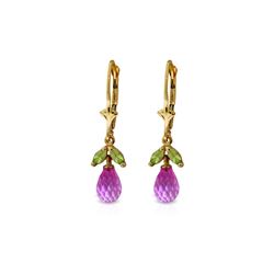 Genuine 3.4 ctw Pink Topaz & Peridot Earrings 14KT Yellow Gold - REF-26Y6F