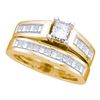 Image 1 : Princess Diamond Bridal Wedding Ring Band Set 1-1/2 Cttw 14kt Yellow Gold - REF-170M5H