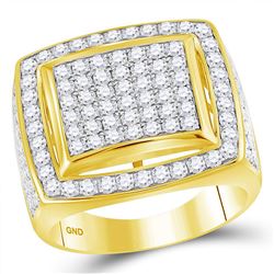 Mens Round Diamond Cluster Ring 3 Cttw 10kt Yellow Gold - REF-172R9X