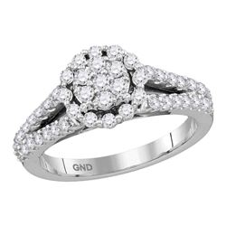 Womens Round Diamond Flower Cluster Split-shank Ring 3/4 Cttw 14kt White Gold - REF-57M5H