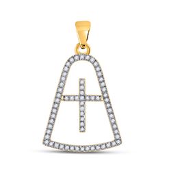 Womens Round Diamond Cross Pendant 1/5 Cttw 10kt Yellow Gold - REF-12R9X