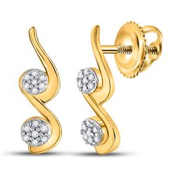 Womens Round Diamond Cradled Double Cluster Earrings 1/12 Cttw 10kt Yellow Gold - REF-7X5A