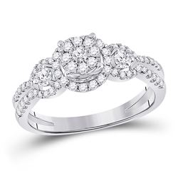 Round Diamond 3-stone Bridal Wedding Engagement Ring 5/8 Cttw 14kt White Gold - REF-54F5W