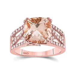 Womens Cushion Morganite Diamond Solitaire Ring 4 Cttw 14kt Rose Gold - REF-96Y9N