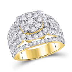 Round Diamond Cluster Bridal Wedding Engagement Ring 3 Cttw 14kt Yellow Gold - REF-199A5M