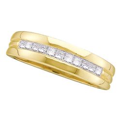 Mens Princess Diamond Single Row Band Wedding Ring 1/2 Cttw 14kt Yellow Gold - REF-52K9Y