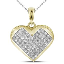 Womens Princess Diamond Heart Pendant 1 Cttw 14kt Yellow Gold - REF-71R9X