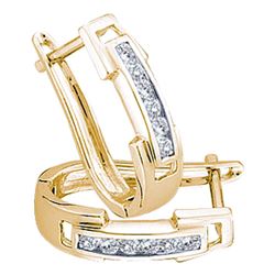 Womens Round Diamond Hoop Earrings 1/5 Cttw 10kt Yellow Gold - REF-16Y9N
