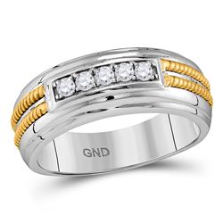 Mens Round Pave-set Diamond Double Rope Wedding Band 1/4 Cttw 10kt White Gold - REF-43Y9N