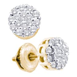 Womens Round Diamond Flower Cluster Earrings 1/2 Cttw 14kt Yellow Gold - REF-30M5H