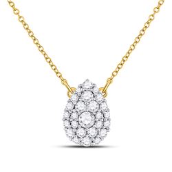 Womens Round Diamond Teardrop Cluster Necklace 1/2 Cttw 10kt Yellow Gold - REF-32R5X