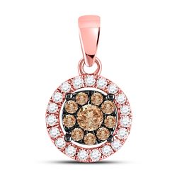 Womens Round Brown Diamond Circle Cluster Pendant 1/3 Cttw 14kt Rose Gold - REF-24A9M