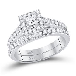 Princess Diamond Bridal Wedding Ring Band Set 7/8 Cttw 10kt White Gold - REF-60H9R