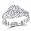 Image 1 : Round Diamond Cluster Bridal Wedding Ring Band Set 1/2 Cttw 14kt White Gold - REF-49W9K