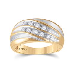 Mens Round Diamond Wedding Band Ring 1/2 Cttw 10kt Yellow Gold - REF-34H5R