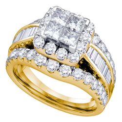 Princess Diamond Halo Cluster Bridal Wedding Engagement Ring 3 Cttw 14kt Yellow Gold - REF-221A5M