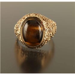 Mens Beautiful Tiger's Eye Gold Ring
