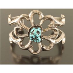 Navajo Floral Sandcast & Turquoise Cuff