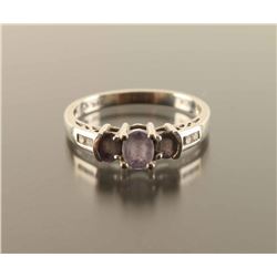 Tanzanite Round Diamond 3 Stone Ring Size 7