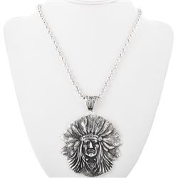 Large Silver Indian Chief Head Navajo Pendant