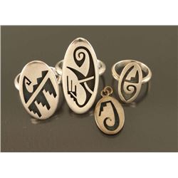 Lot of (3) Hopi Sterling Rings (1) Pendant