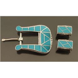 Zuni Turquoise Inlaid Buckle & Keepers