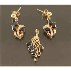 Ladies Shapphire Pendant & Earrings