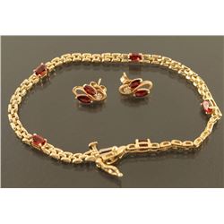 Ladies Garnet Bracelet & Earrings