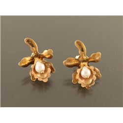 Gold & Pearl Orchid Earrings