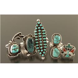 Lot of 5 Navajo & Zuni Rings