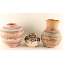 Lot of (3) Incised Carved Pots