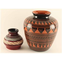 Lot of (2) Incised Carved Navajo Pots