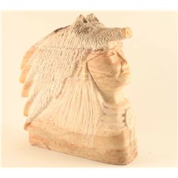 Pink Alabaster of Indian Chief with Wolf Hat