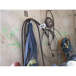 CORDS, CABLE, BATTERY CARRIER, WELDING HELMET (ON WALL)