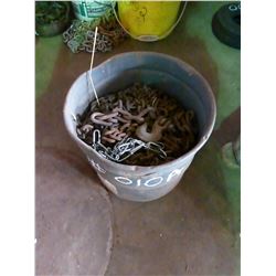 PAIL OF CHAINS & LAMP