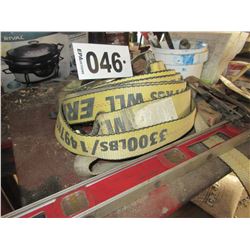 2 RACHET STRAPS, VISE, LEVEL, PAINT BRUSHES, MISC