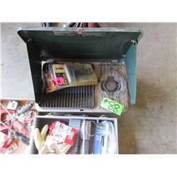 COLEMAN CAMP STOVE, HOOD LATCHES, ALUMINUM CASE C/W MISC