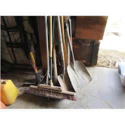 HAND TOOLS AGAINST EAST WALL, SHOVELS, BROOMS