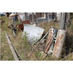 PROPANE TANKS, FORK, TIN, METAL, 3 BARRELS