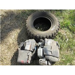 2 GAS MOTORS & 25 X 10 -12 ATV TIRE